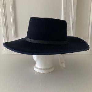 NWT Free People Wyeth Leather Band Black/ blue felt hat